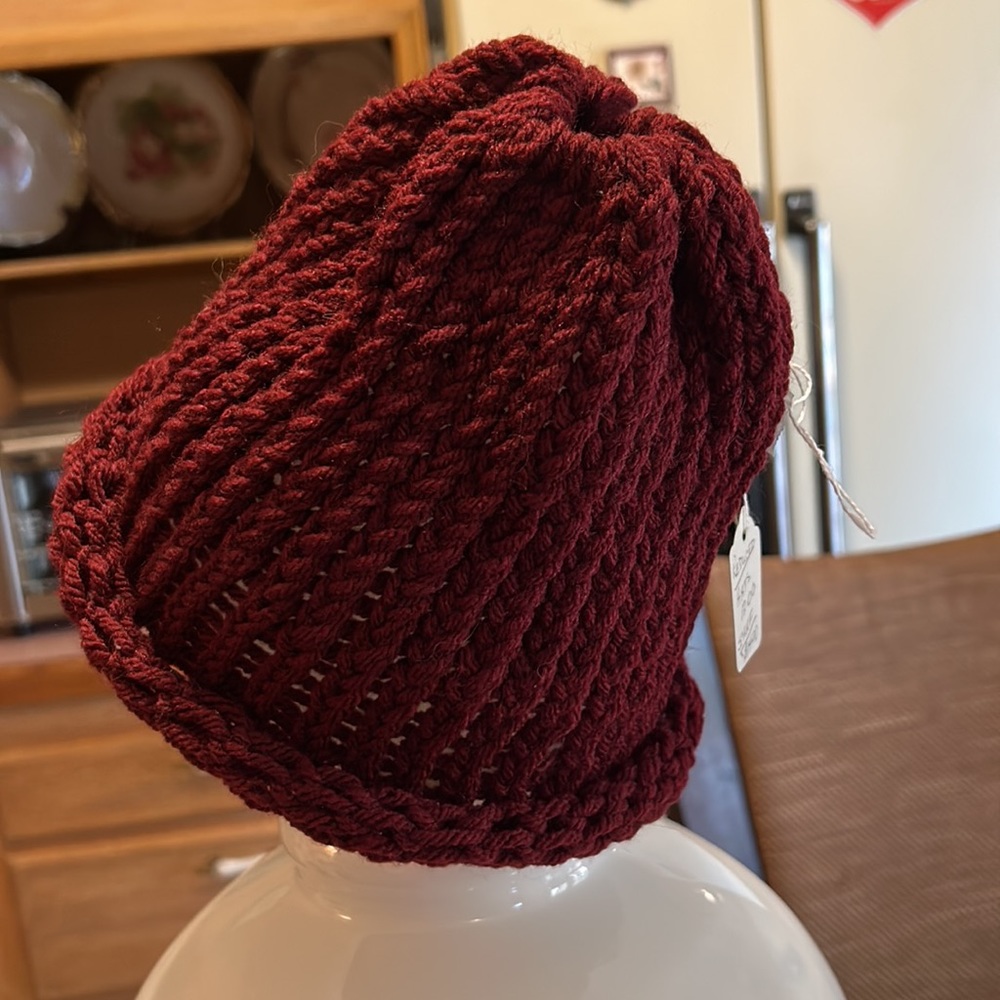 Beautiful Girl’s Handmade knit Burgundy Hat and scarf with Pompoms ends scarf - Picture 9 of 9